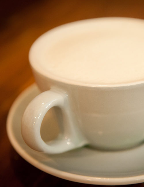 closeup of a flat white coffee