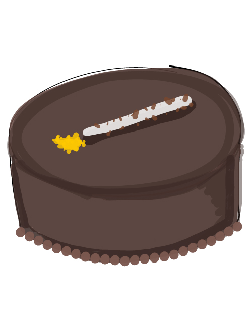 illustration of a large round larry's meets escazu cake