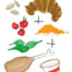 illustration of chicken curry sandwich ingredients